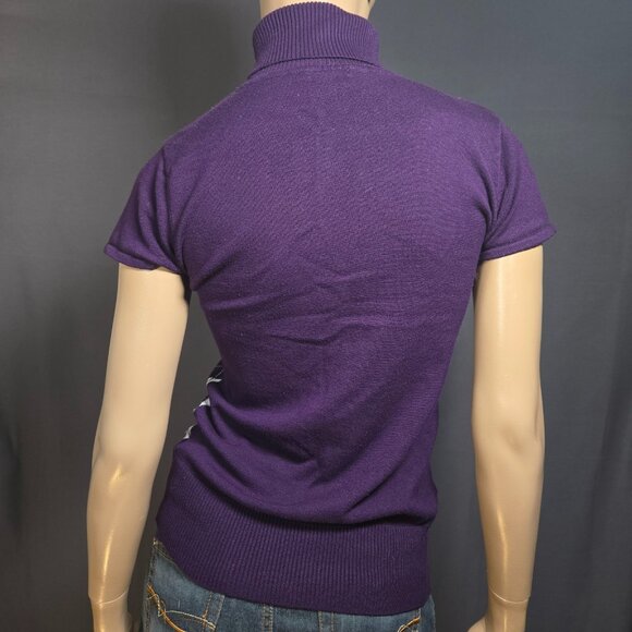 Y2K Purple Argyle Sweater Size L Cap Sleeve Fitted Office Siren Academia Preppy - Picture 8 of 11